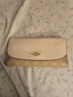 Coach Beige Two-Tone Signature Continental Wallet with Cream Flap